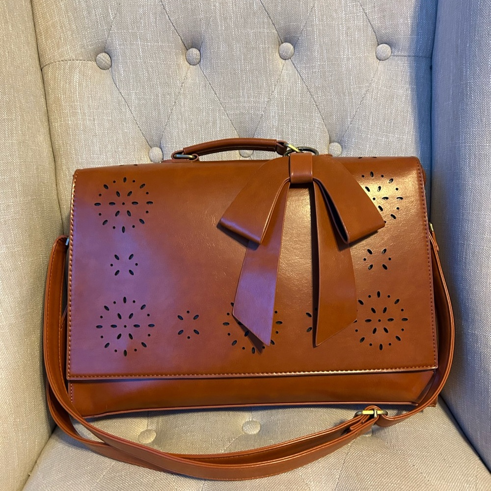 Brown Bow Accent Laser-Cut Satchel